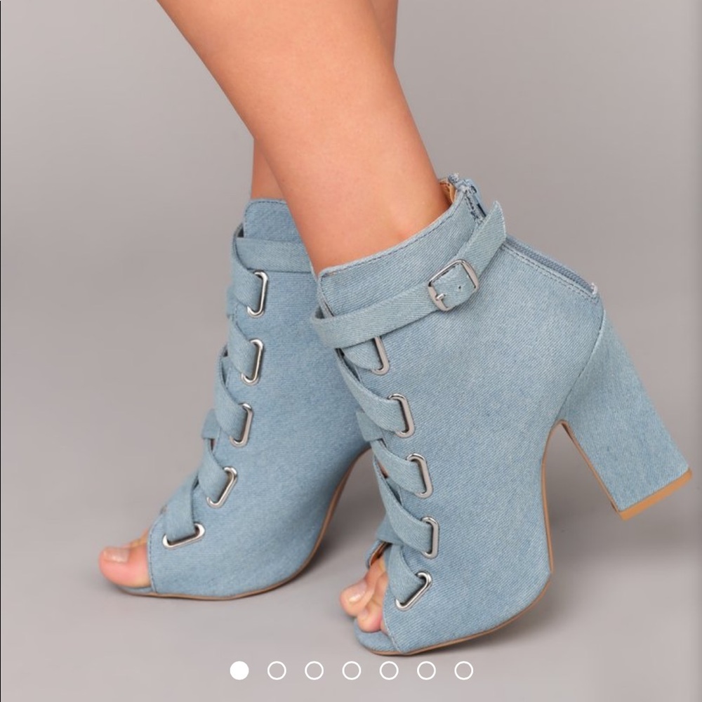 FashionNova light denim booties